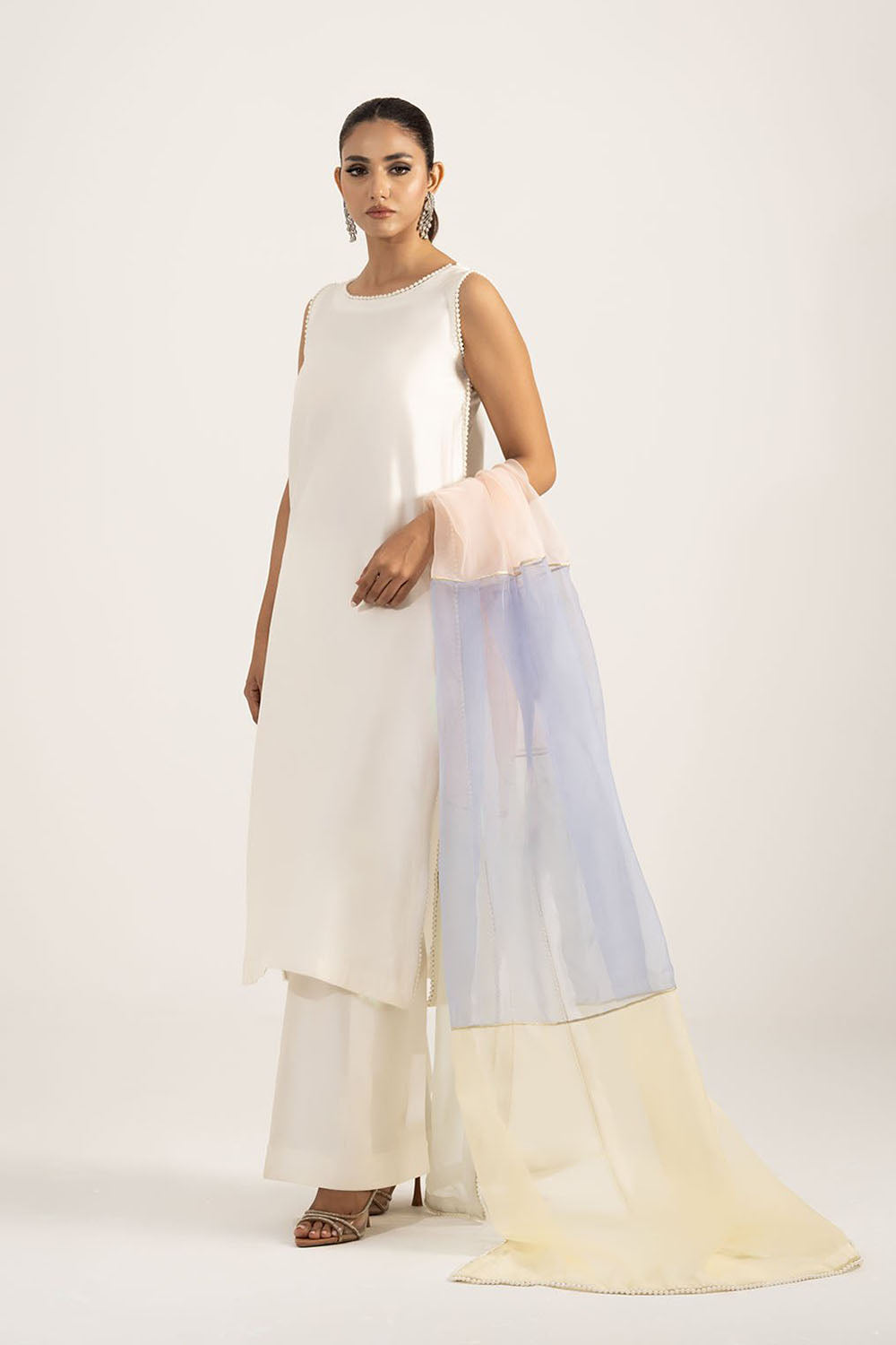 Ivory White Pure Silk Sleeveless Kurta Set