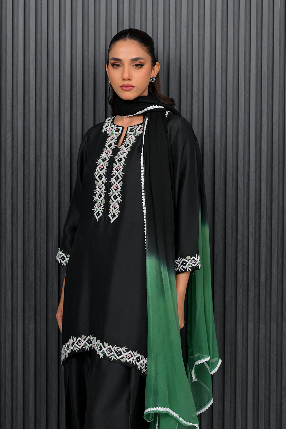 Black and Green Embroidered Farshi Suit Set