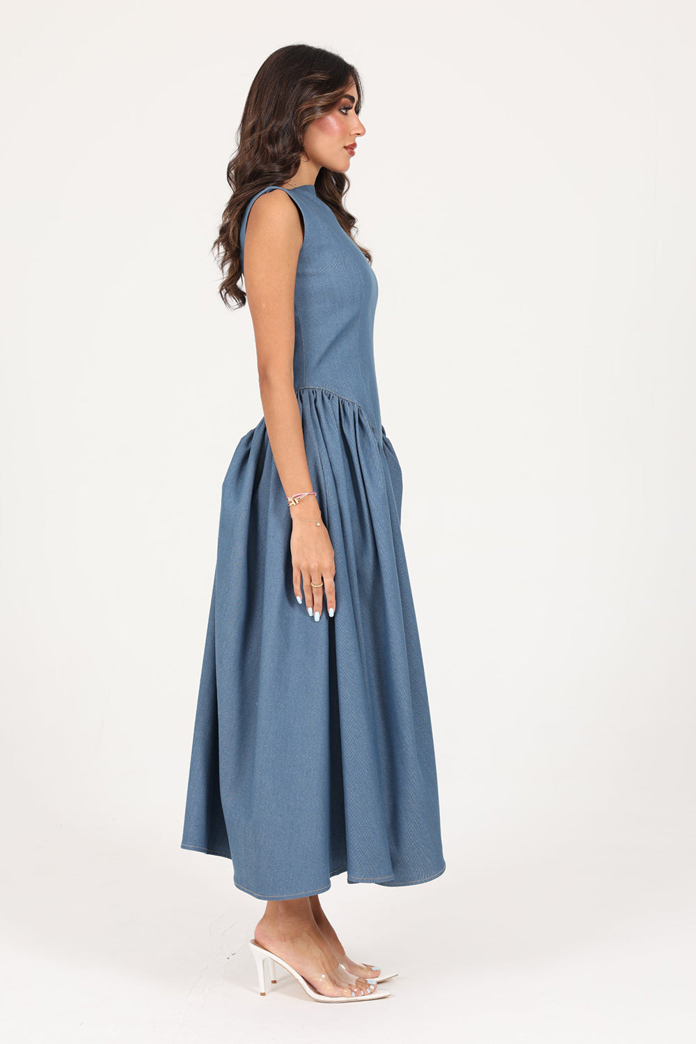 Blue Structured Denim Midi Dress