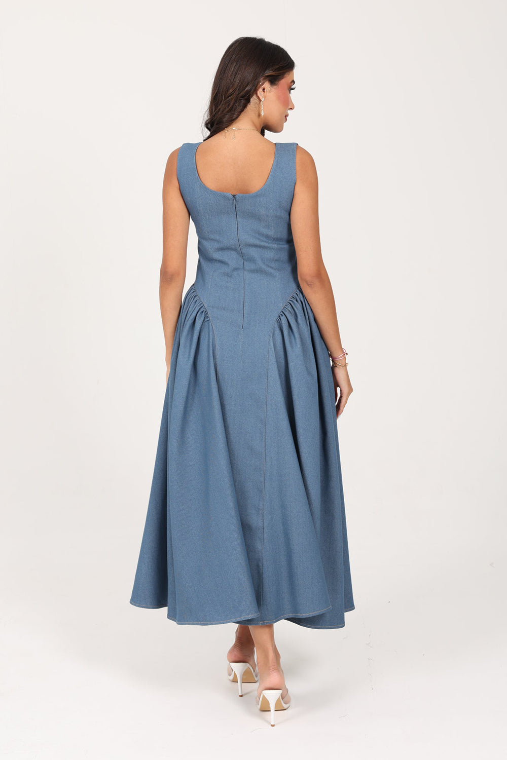 Blue Structured Denim Midi Dress