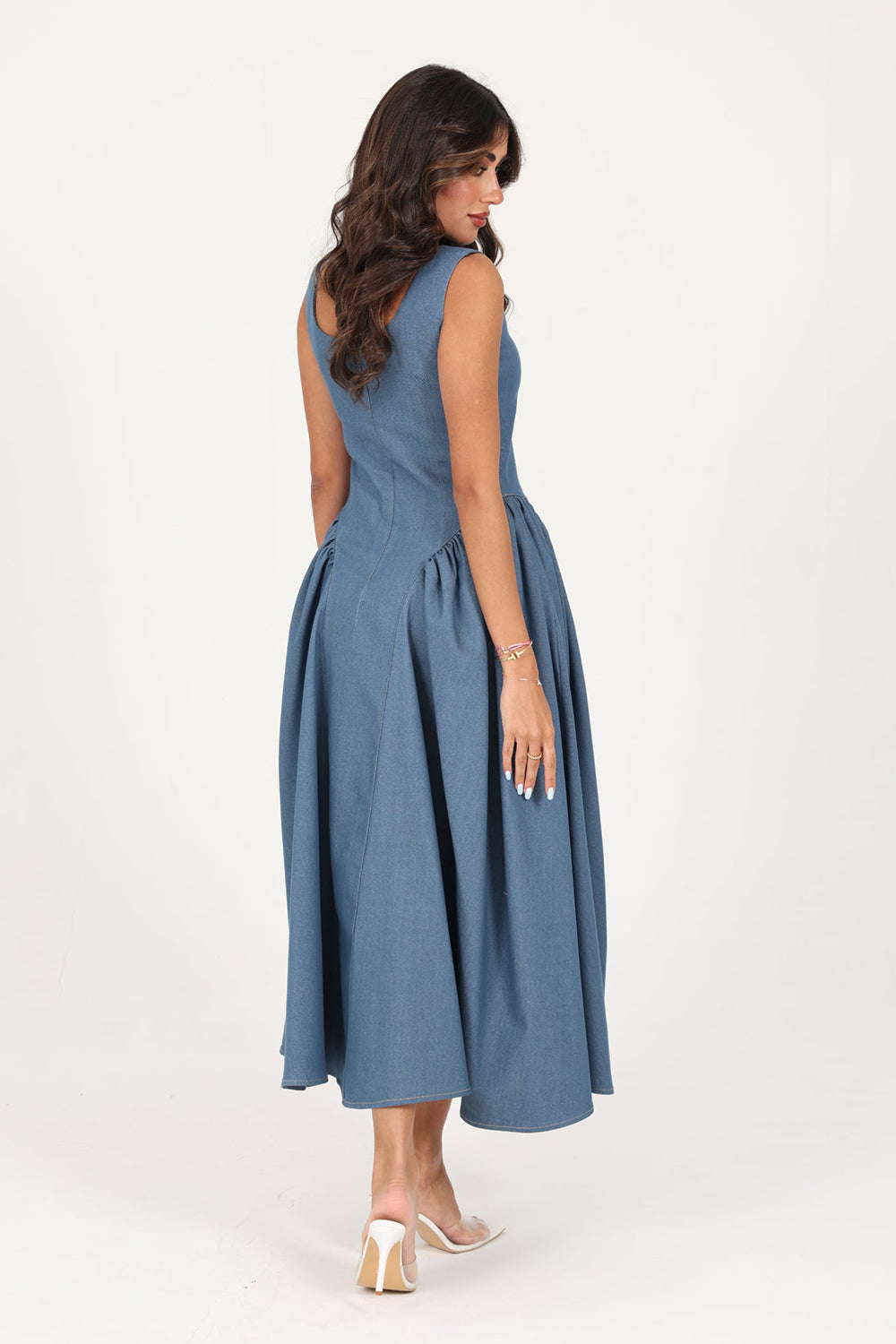 Blue Structured Denim Midi Dress
