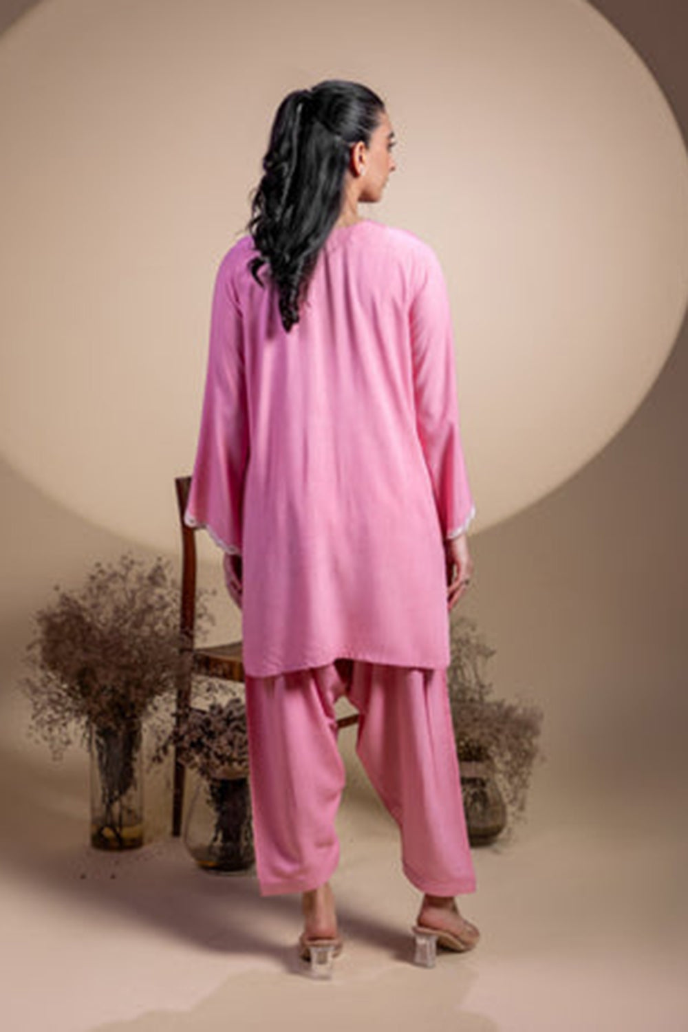 Blush Pink Lace Detail Kurta Set
