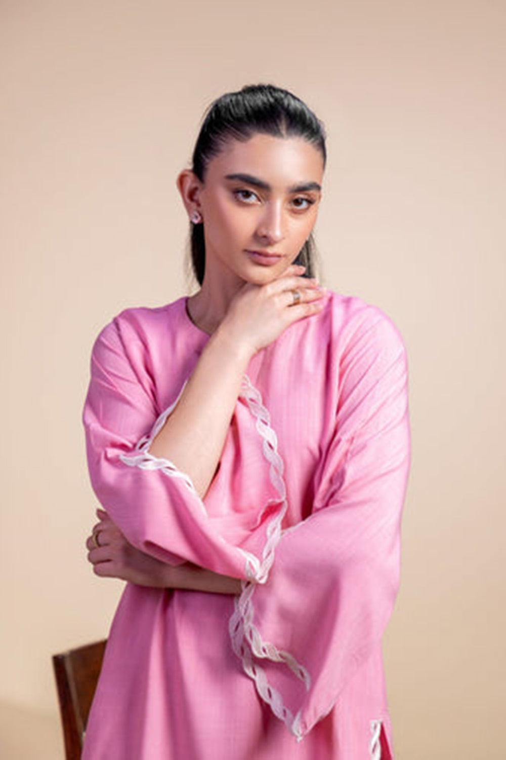 Blush Pink Lace Detail Kurta Set