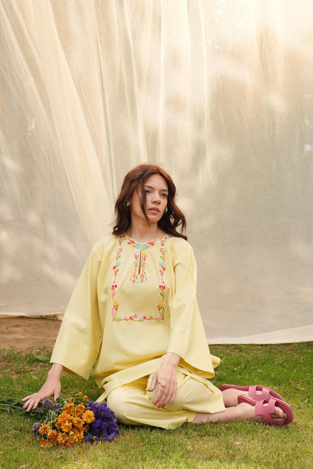 Butter Yellow Embroidered Kurta Set