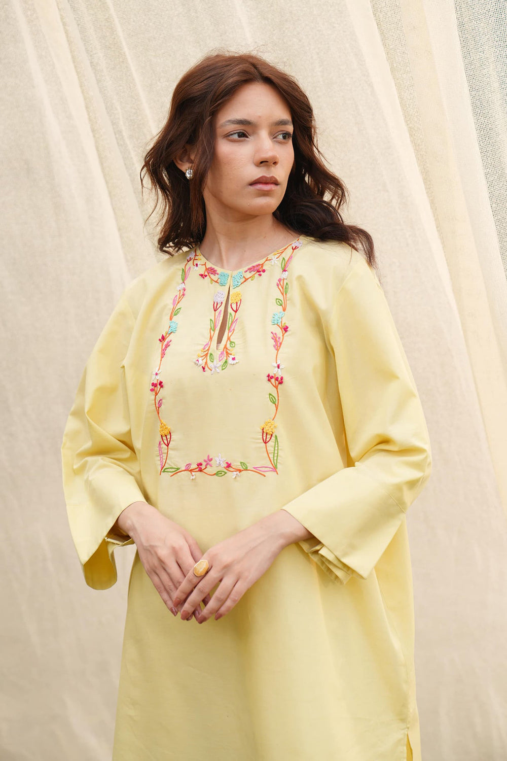 Butter Yellow Embroidered Kurta Set