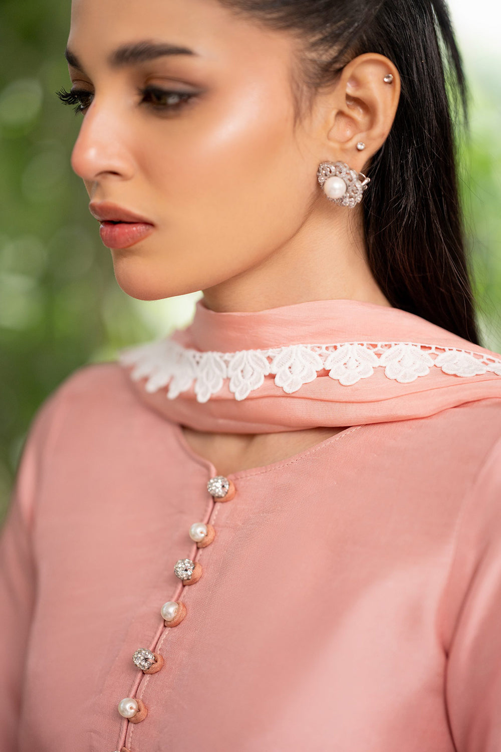 Coral Blush Embroidered Suit Set with Dupatta