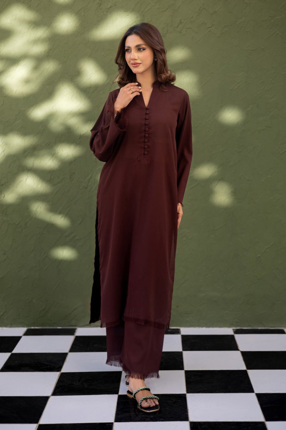 Deep Cocoa Button Kurta Set