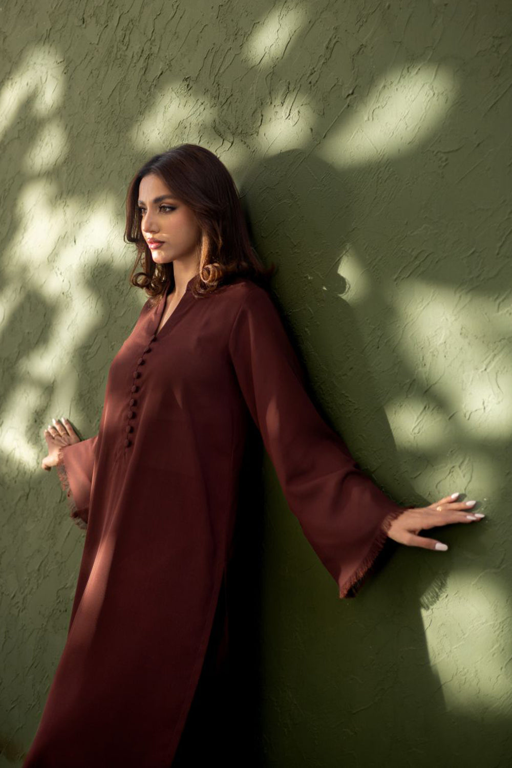 Deep Cocoa Button Kurta Set