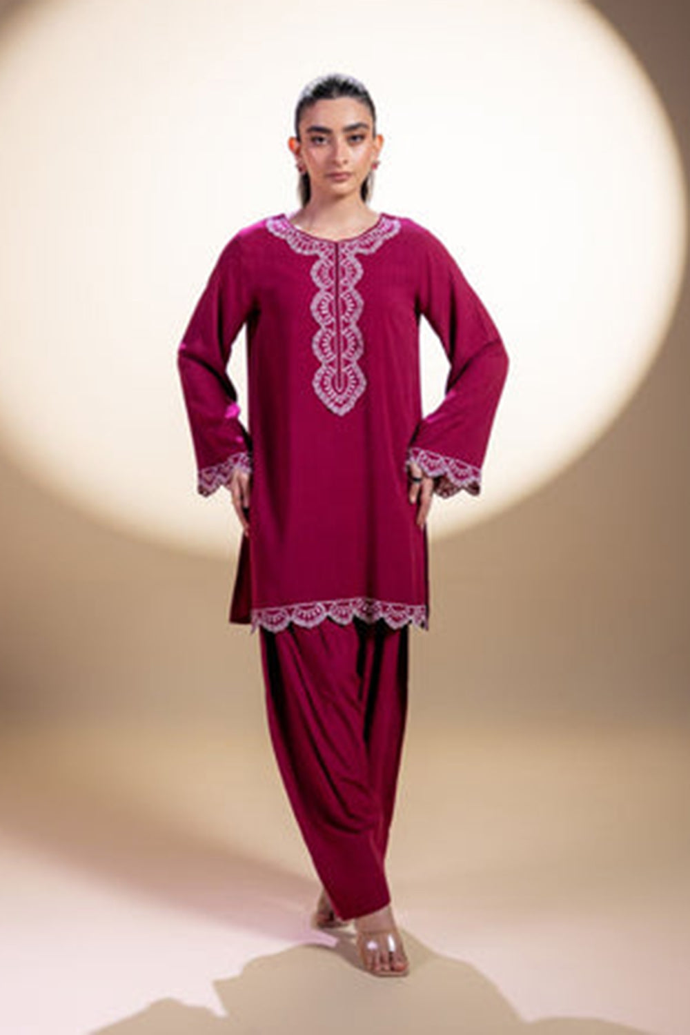 Deep Pink Embroidered Kurta Set