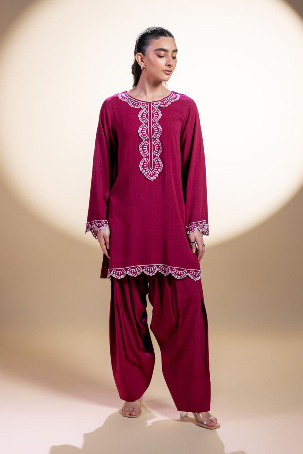 Deep Pink Embroidered Kurta Set