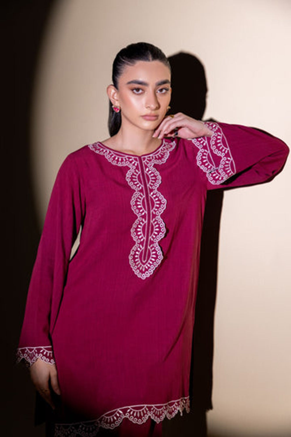 Deep Pink Embroidered Kurta Set