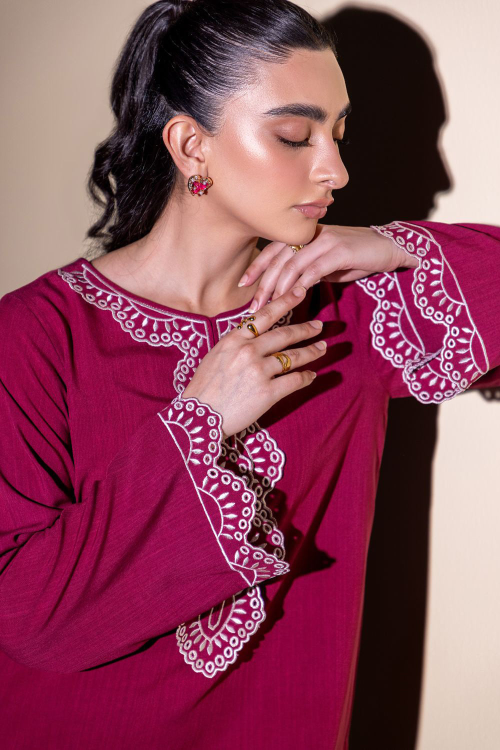 Deep Pink Embroidered Kurta Set