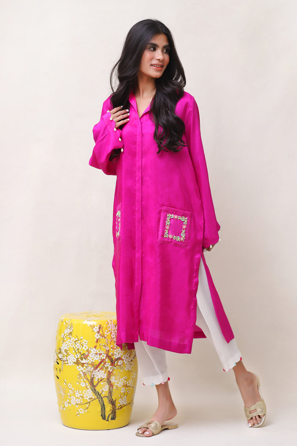 Fuchsia Embroidered Kurta Set