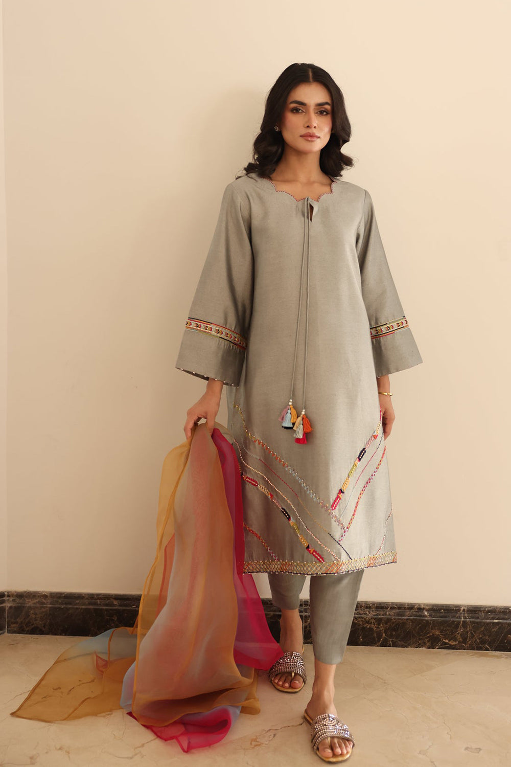 Grey Summer Festive Kurta Set