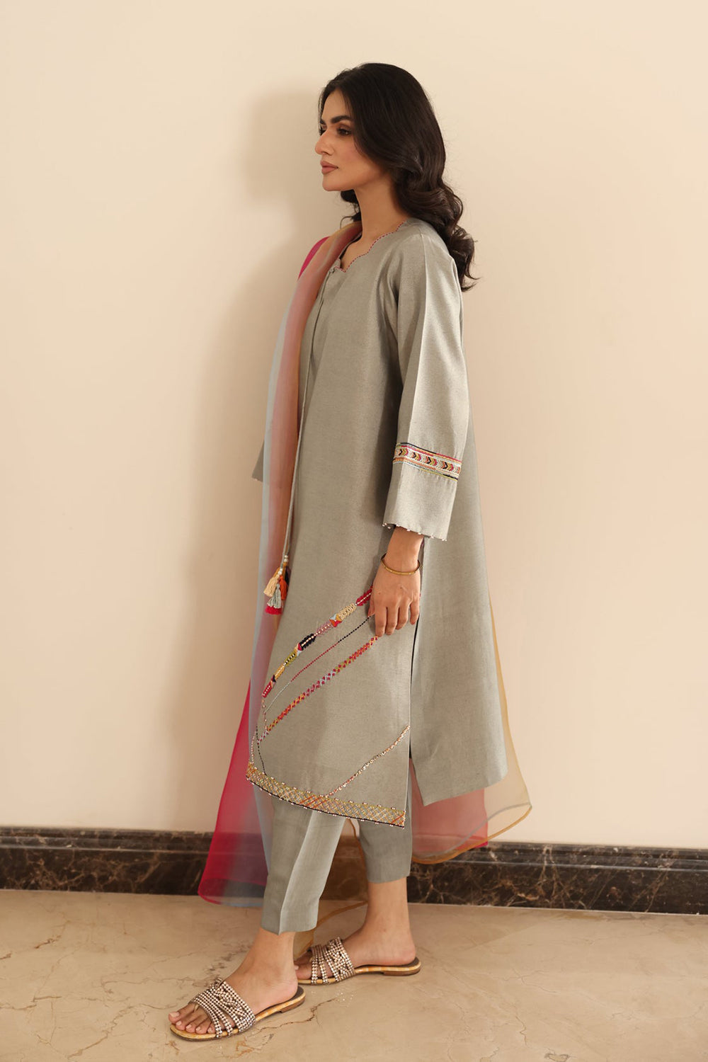 Grey Summer Festive Kurta Set