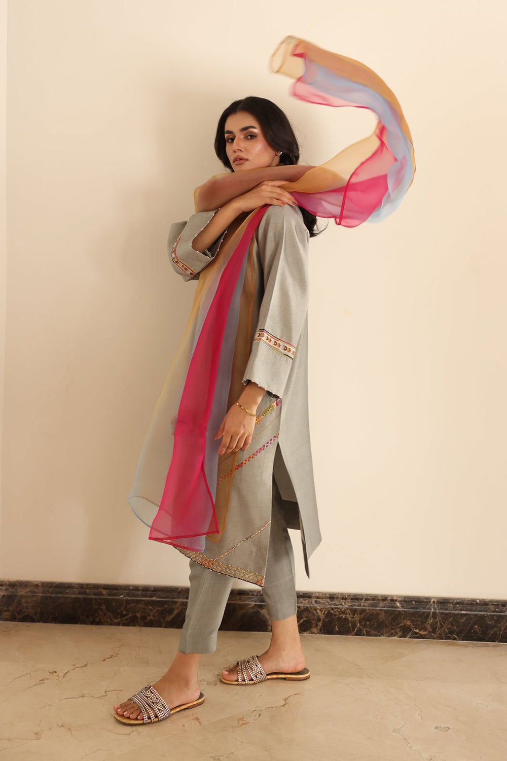 Grey Summer Festive Kurta Set