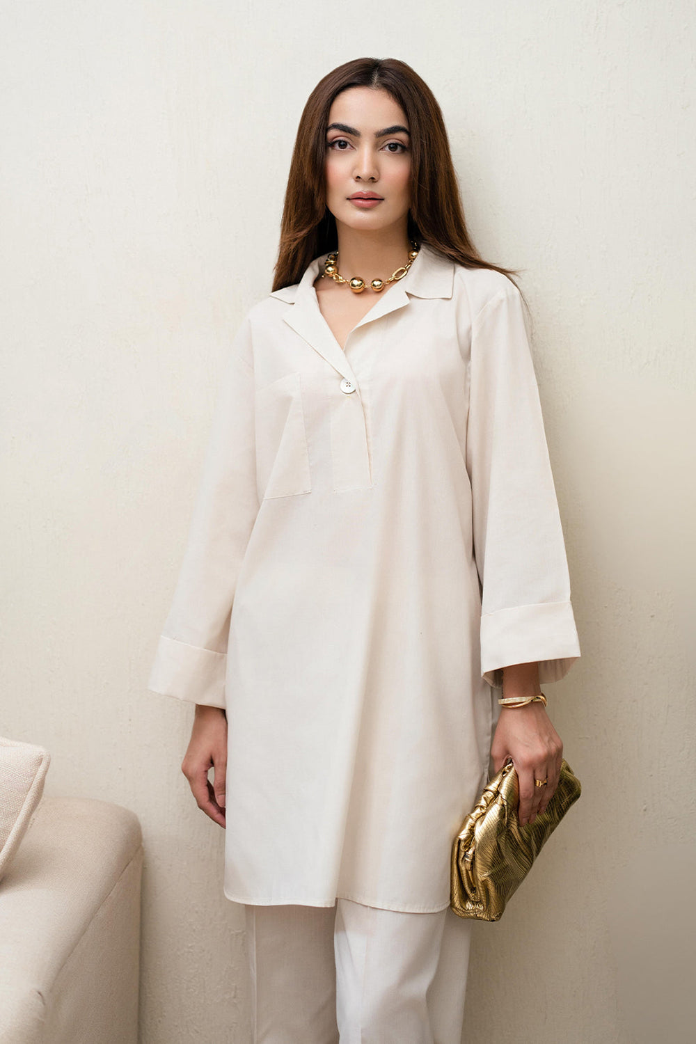 Ivory Cotton Tunic Co-Ord Set