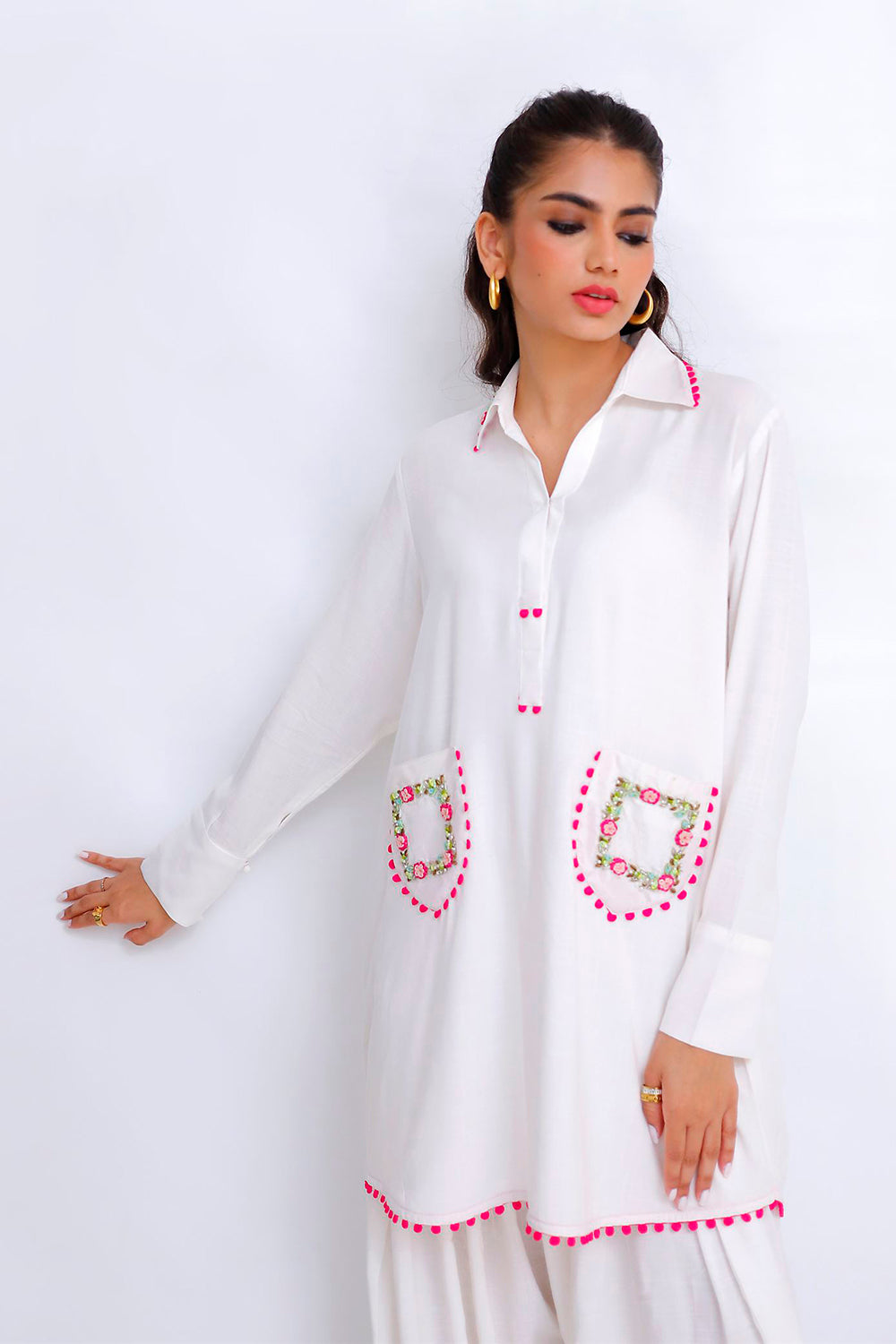Ivory Pocket Embroidered Kurta Set