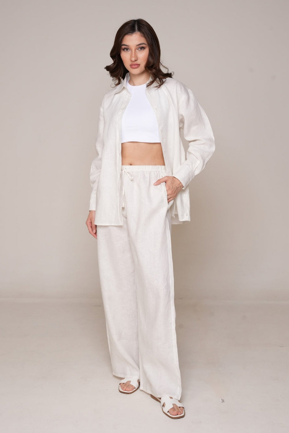 Ivory Shell Linen Relaxed Co-Ord Set