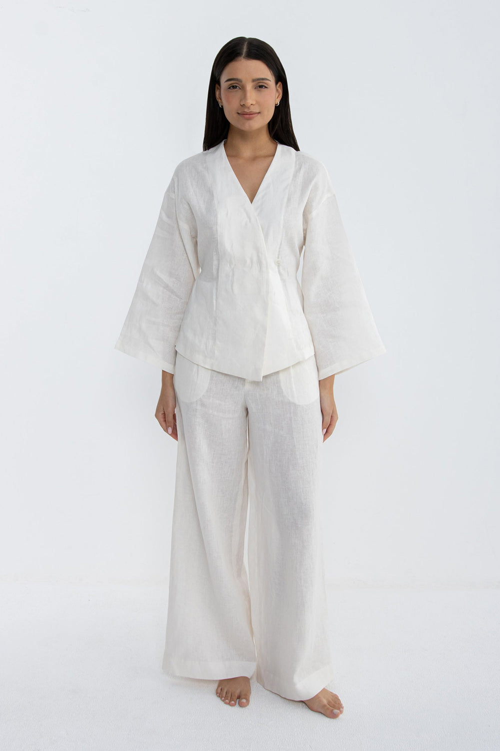 Ivory Whisper Linen Wrap Co-Ord Set