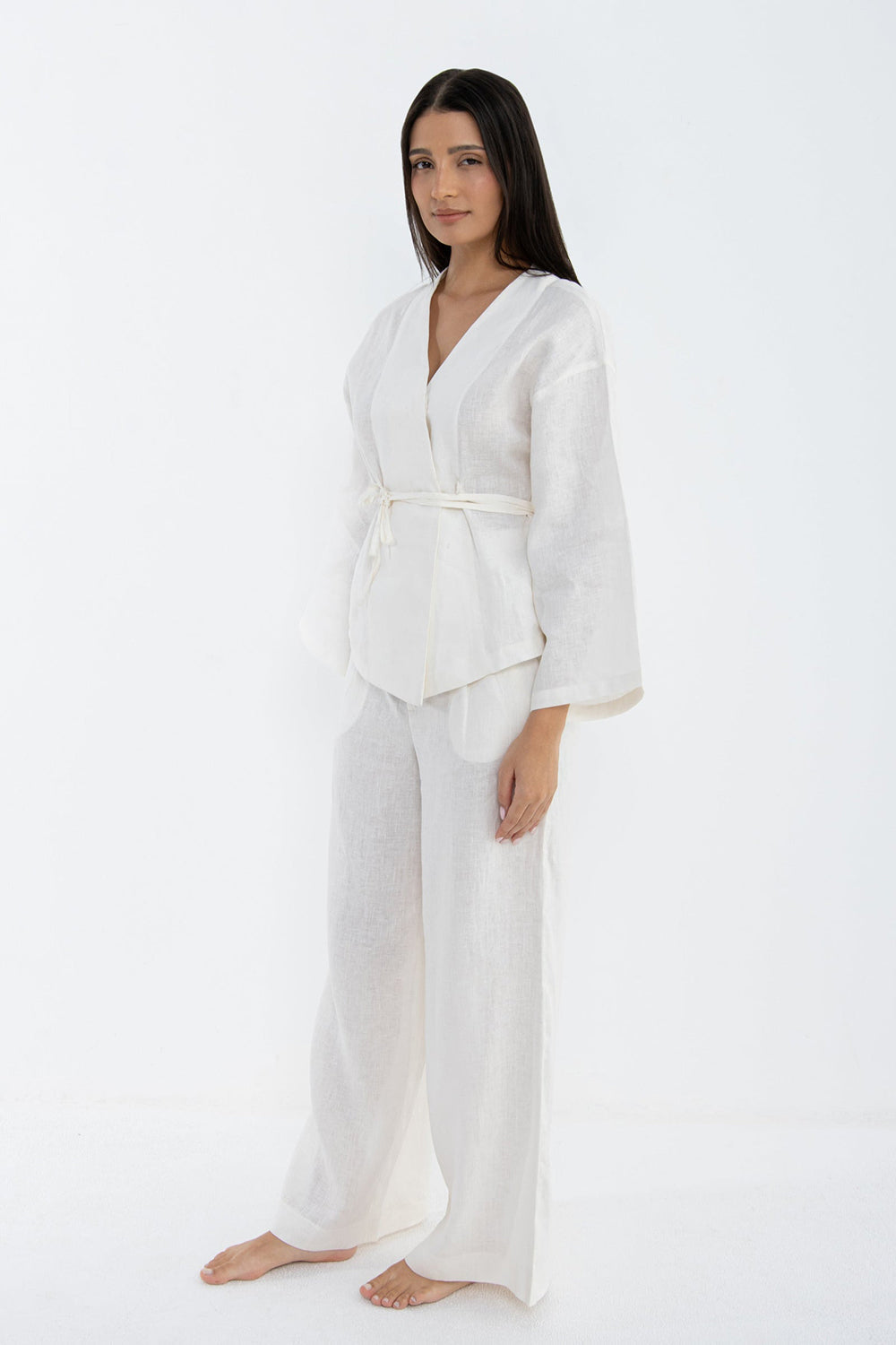 Ivory Whisper Linen Wrap Co-Ord Set