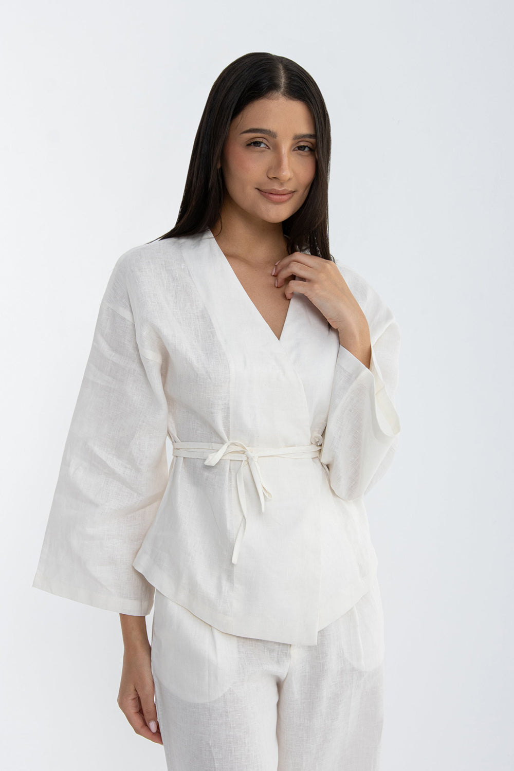 Ivory Whisper Linen Wrap Co-Ord Set