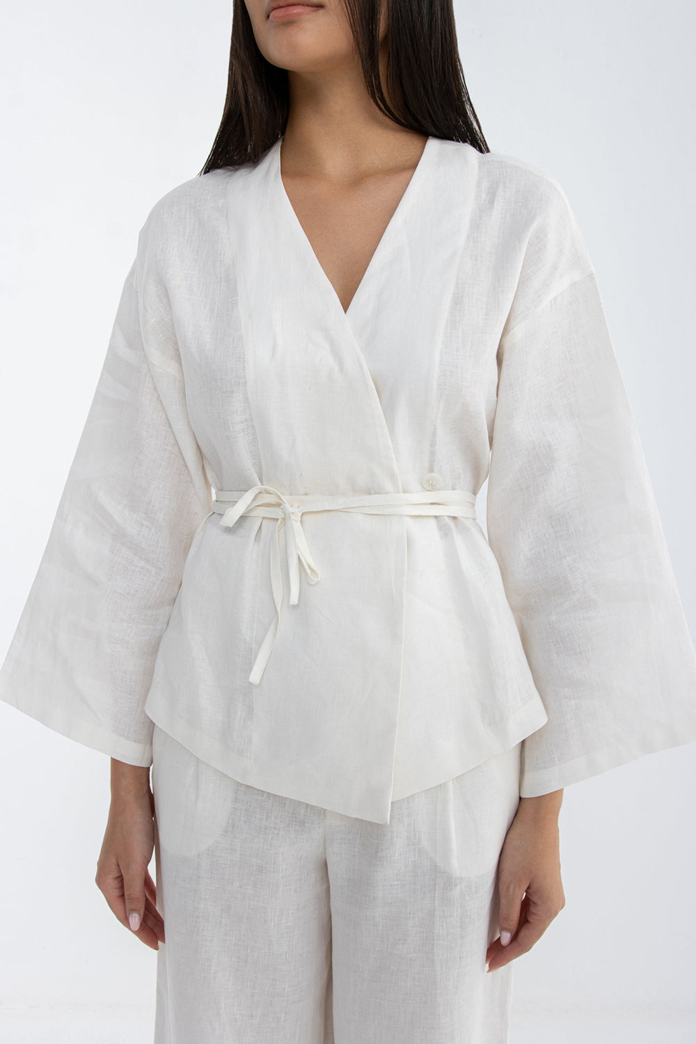 Ivory Whisper Linen Wrap Co-Ord Set