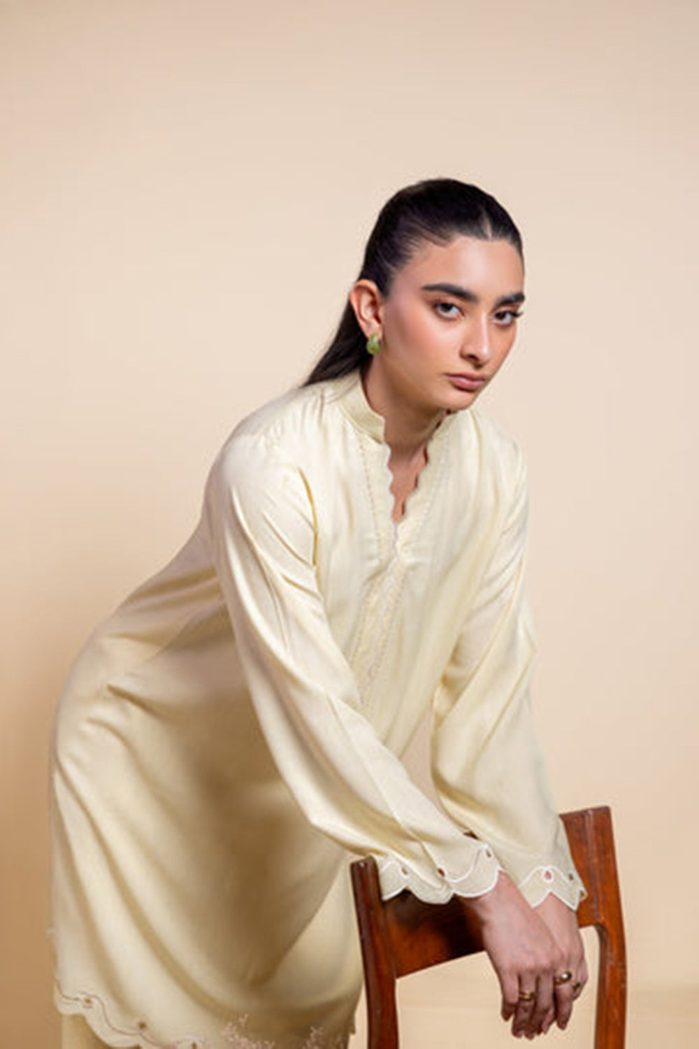 Lemon Yellow Scallop Detail Kurta Set