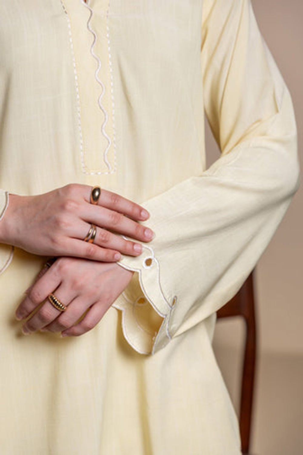 Lemon Yellow Scallop Detail Kurta Set