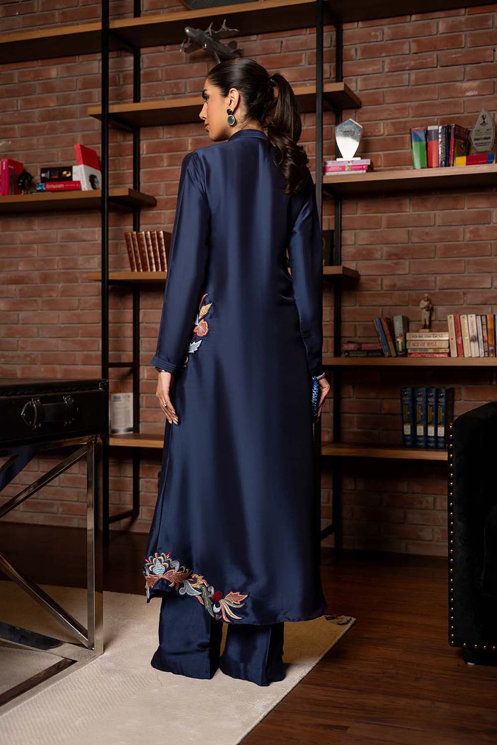 Midnight Blue Embroidered Panel Kurta Set