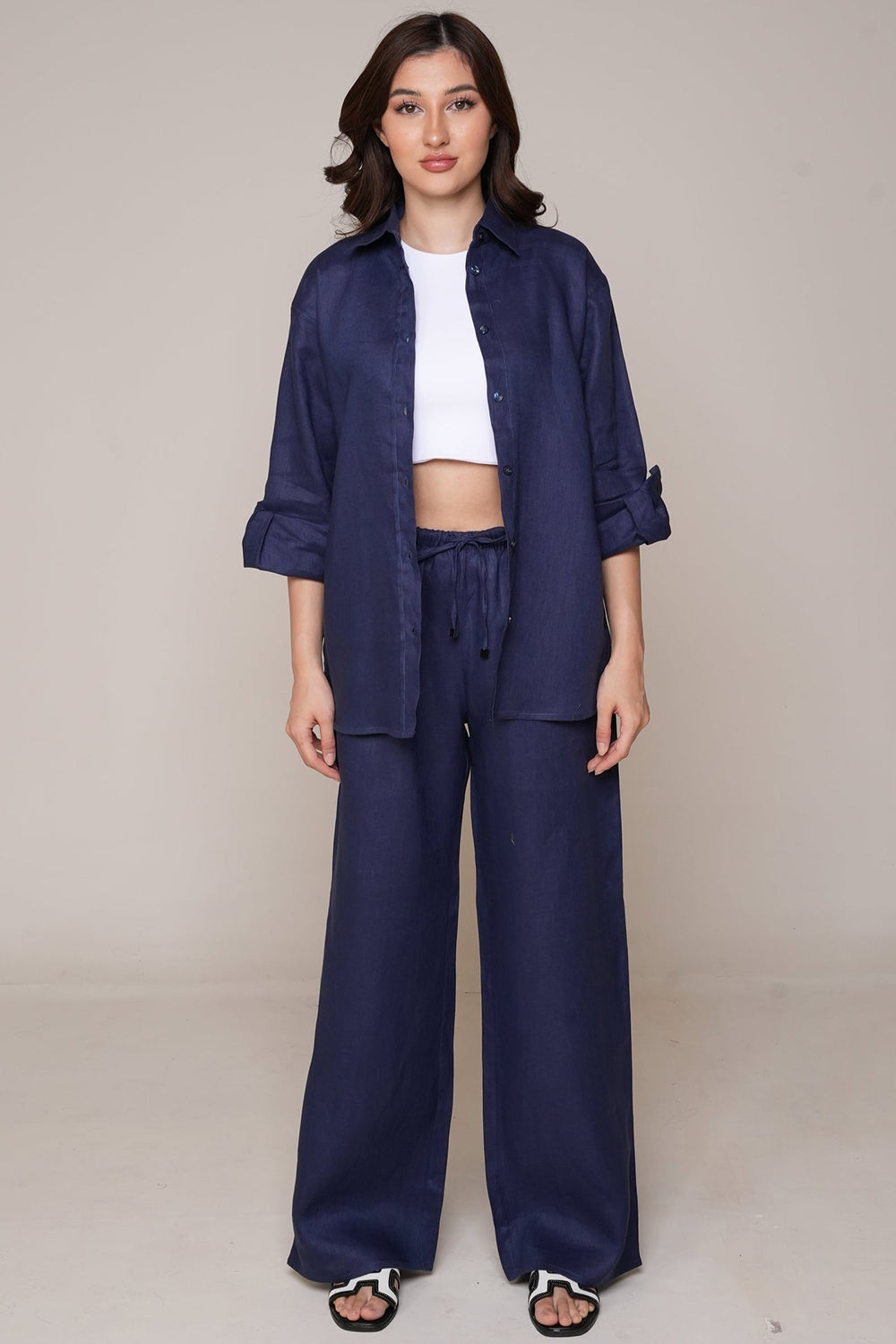 Midnight Navy Linen Relaxed Co-Ord Set