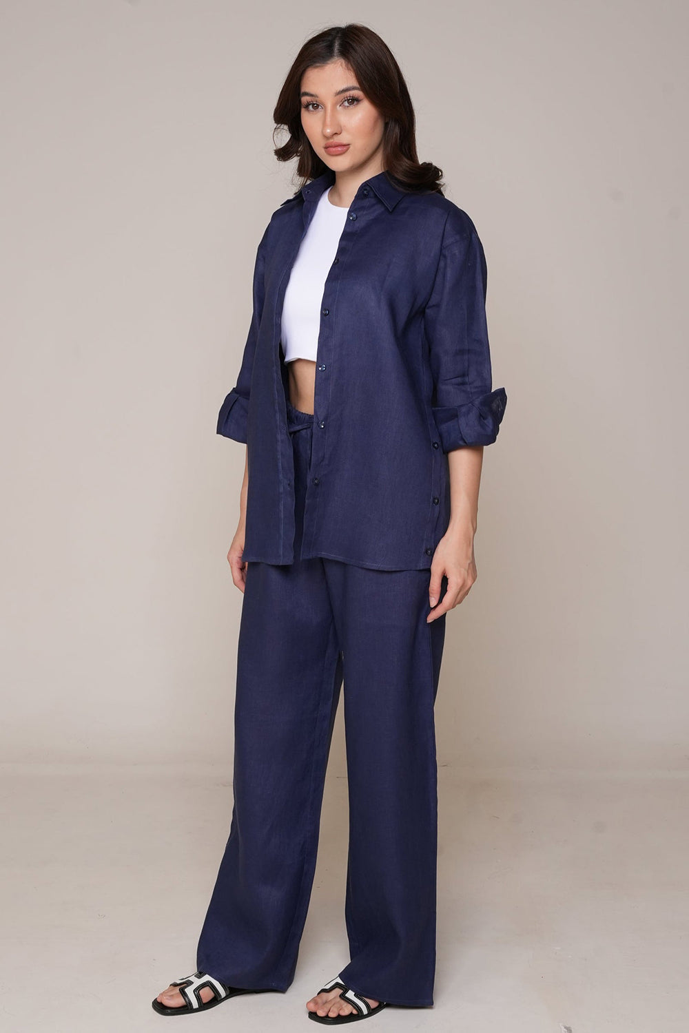 Midnight Navy Linen Relaxed Co-Ord Set