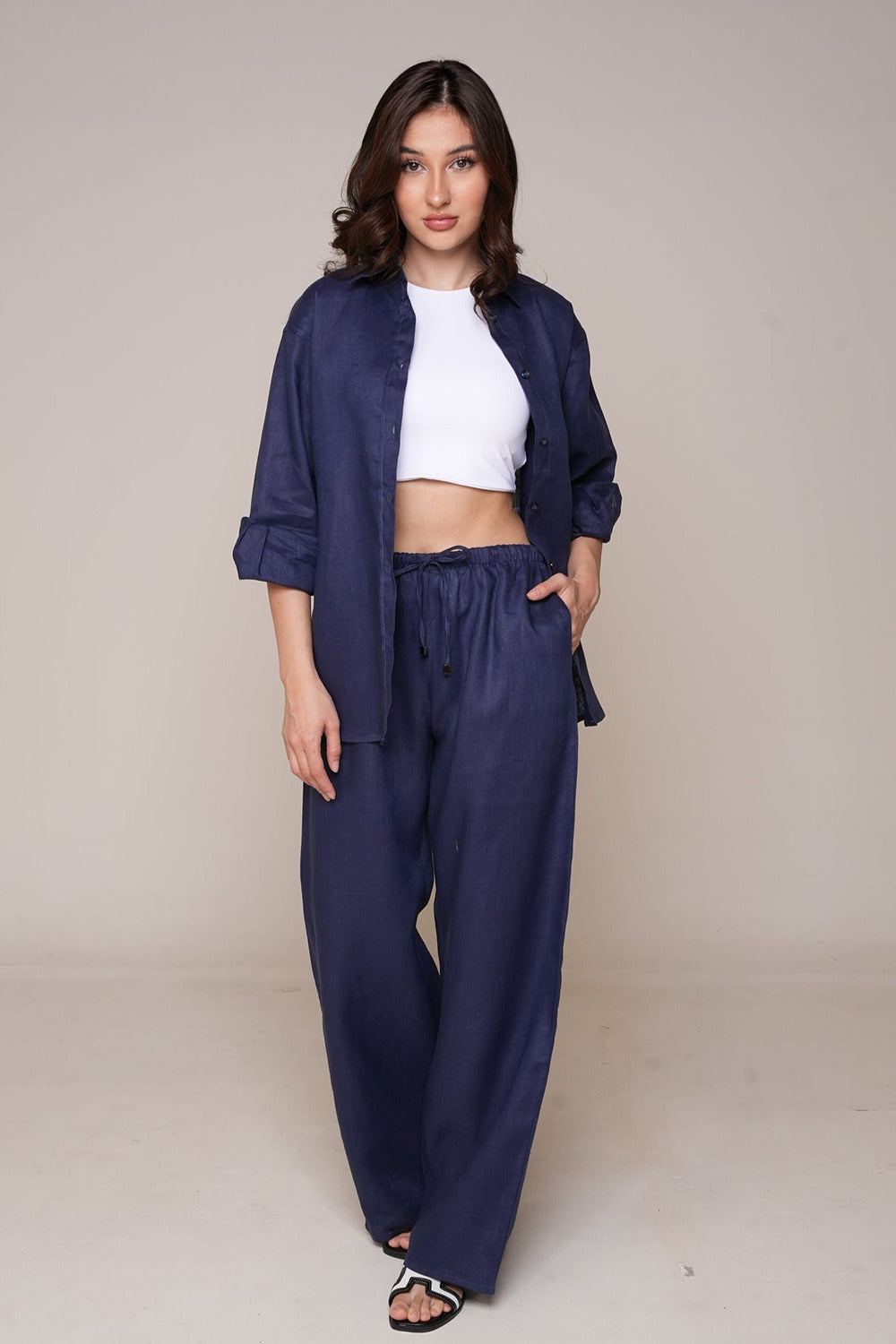 Midnight Navy Linen Relaxed Co-Ord Set