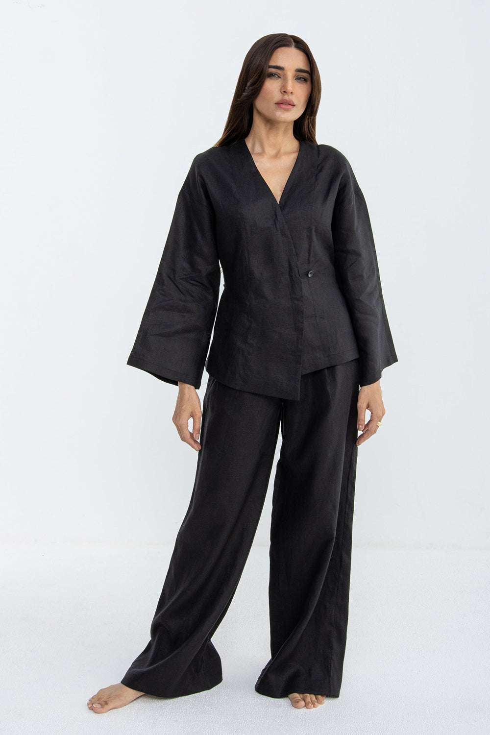 Midnight Veil Linen Wrap Co-Ord Set