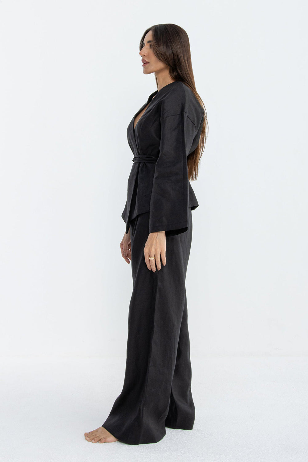 Midnight Veil Linen Wrap Co-Ord Set