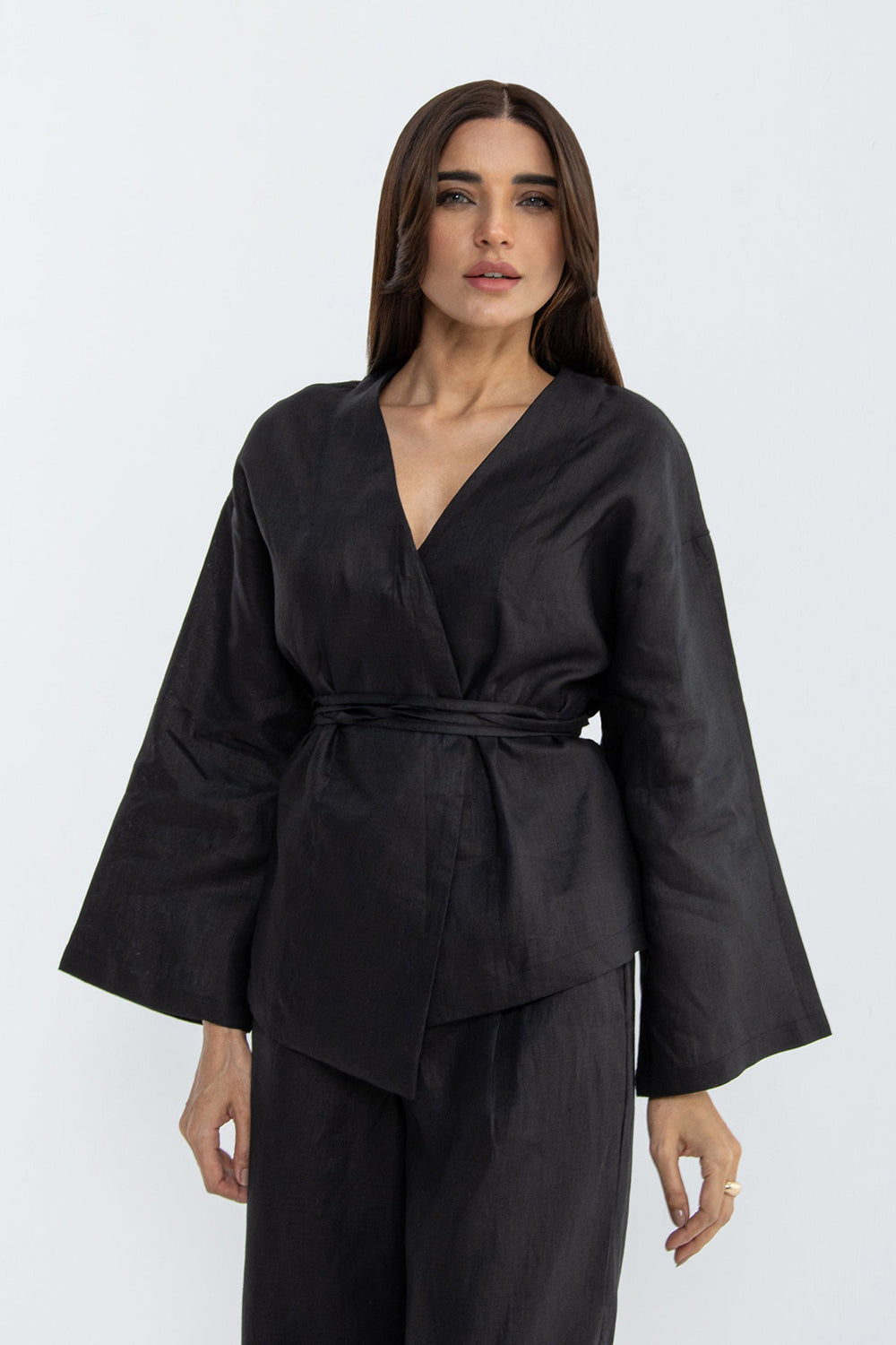 Midnight Veil Linen Wrap Co-Ord Set