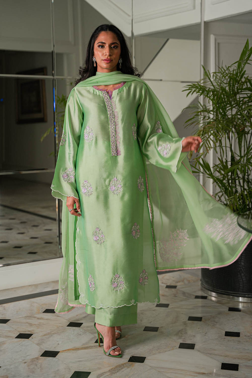 Mint Kurta Set with Organza Dupatta