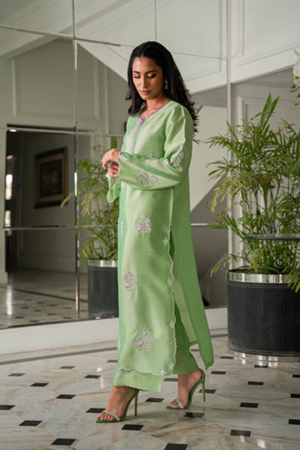 Mint Kurta Set with Organza Dupatta