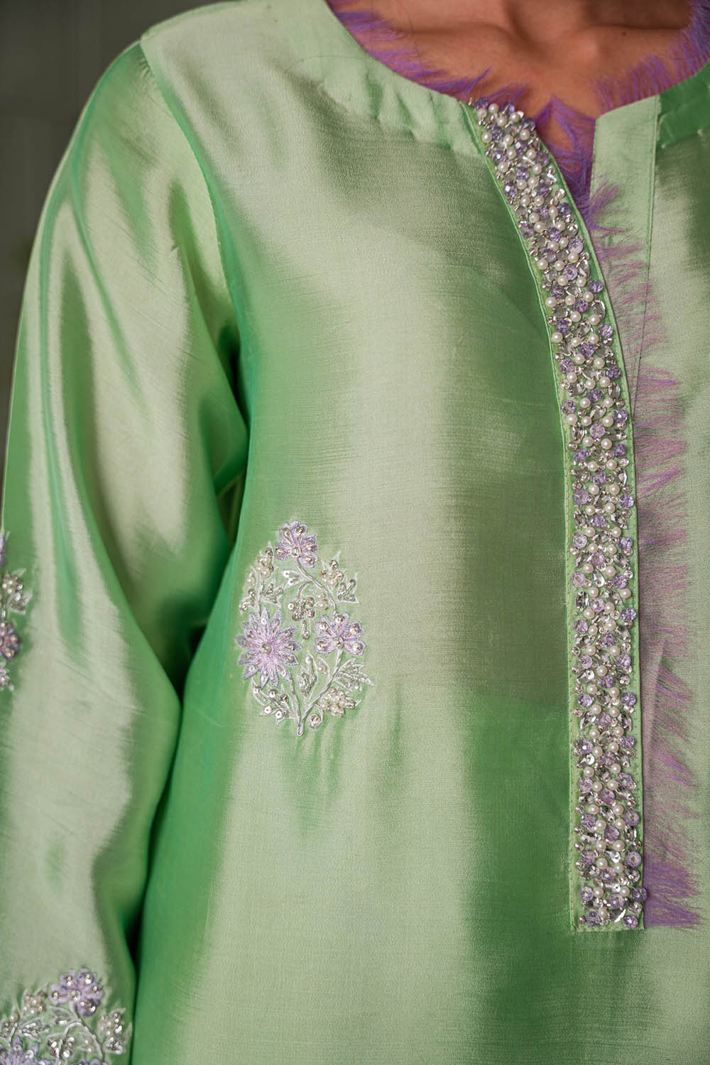 Mint Kurta Set with Organza Dupatta