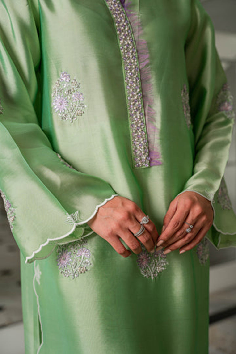 Mint Kurta Set with Organza Dupatta