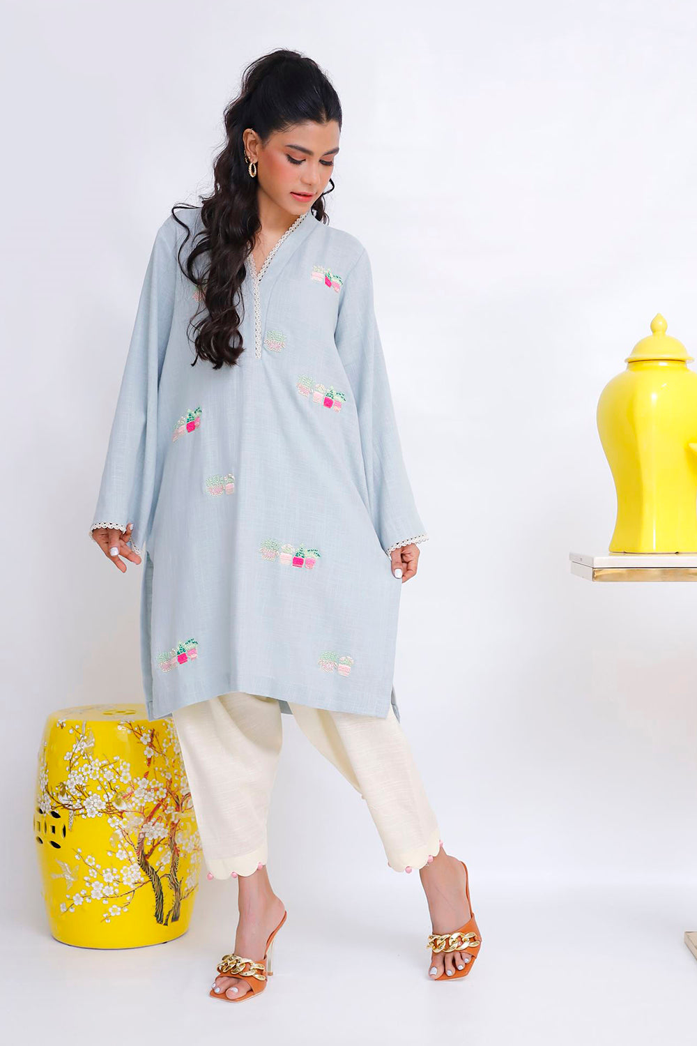 Mist Blue Embroidered Kurta Set