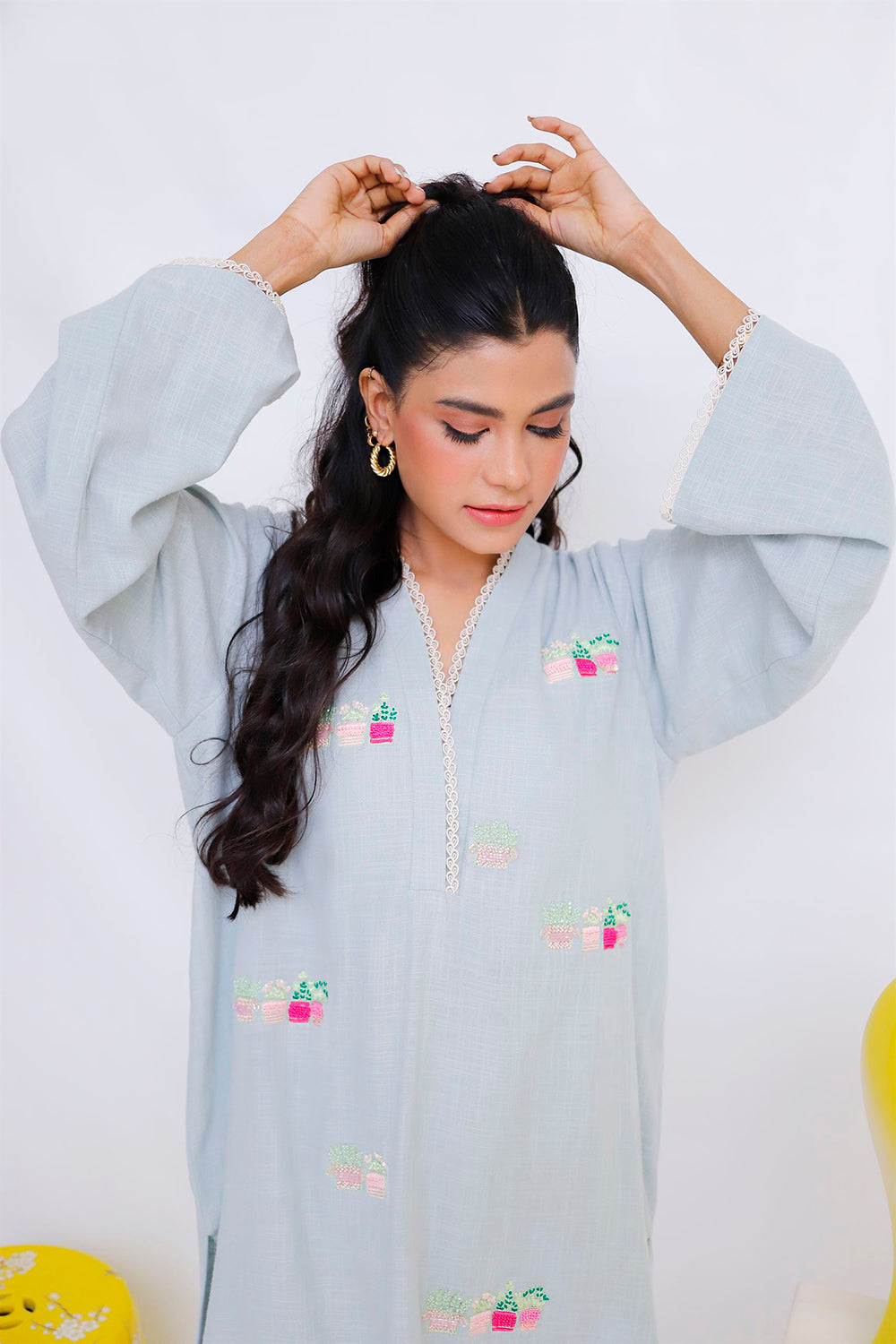 Mist Blue Embroidered Kurta Set