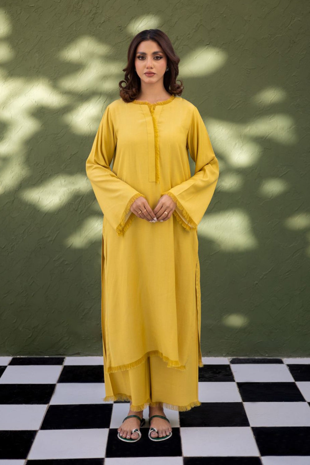 Muted Marigold Fringe Kurta Set