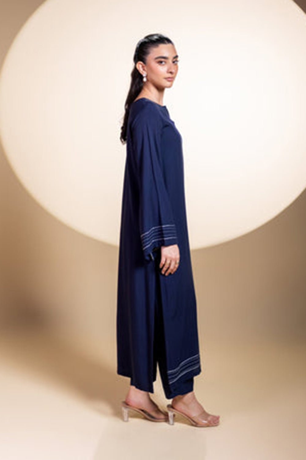 Navy Blue Stitch Detail Kurta Set