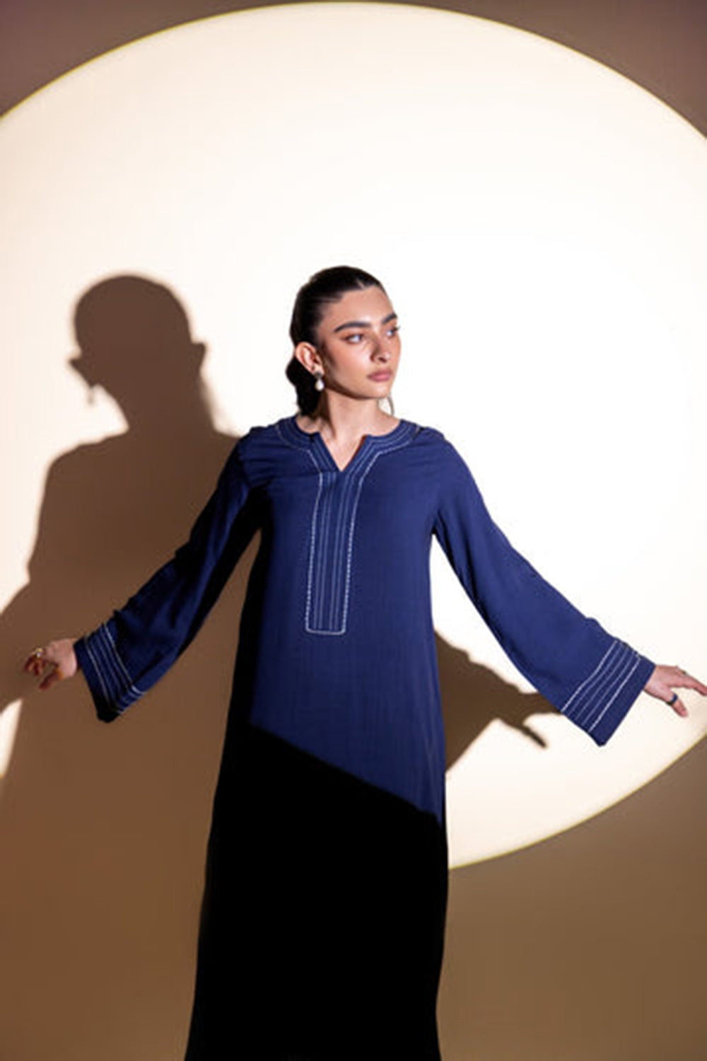Navy Blue Stitch Detail Kurta Set