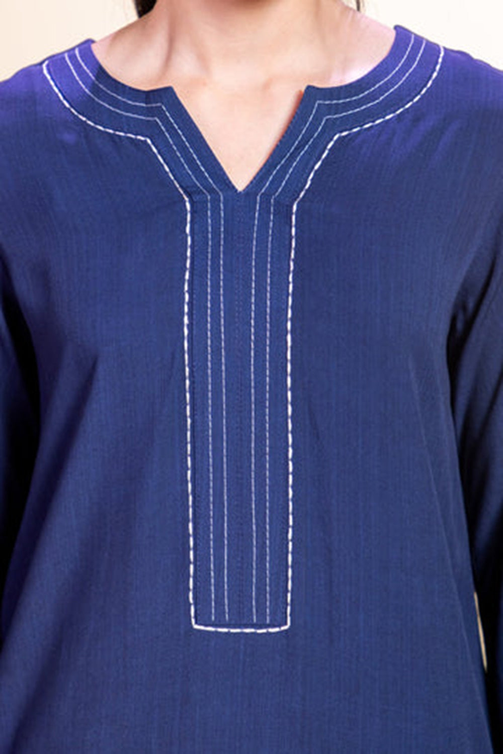 Navy Blue Stitch Detail Kurta Set