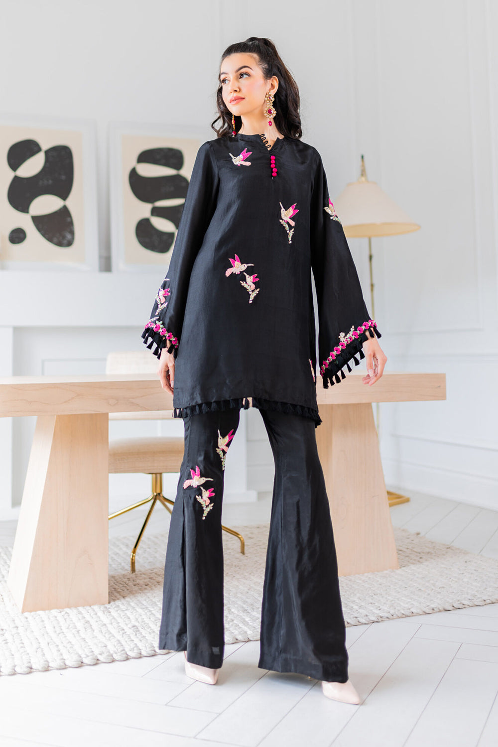 Noir Hummingbird Embroidered Kurta Set