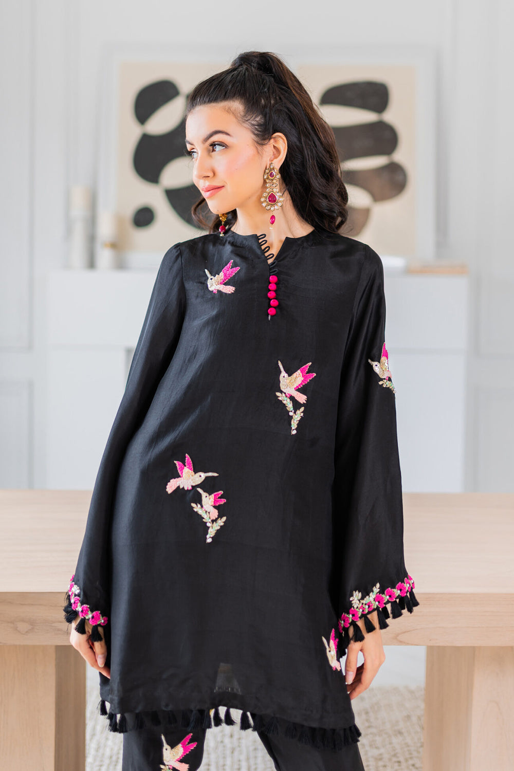 Noir Hummingbird Embroidered Kurta Set