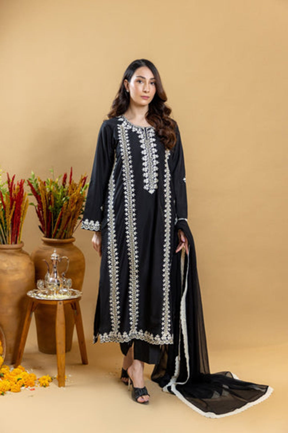 Noir Ivory Embroidered Suit Set