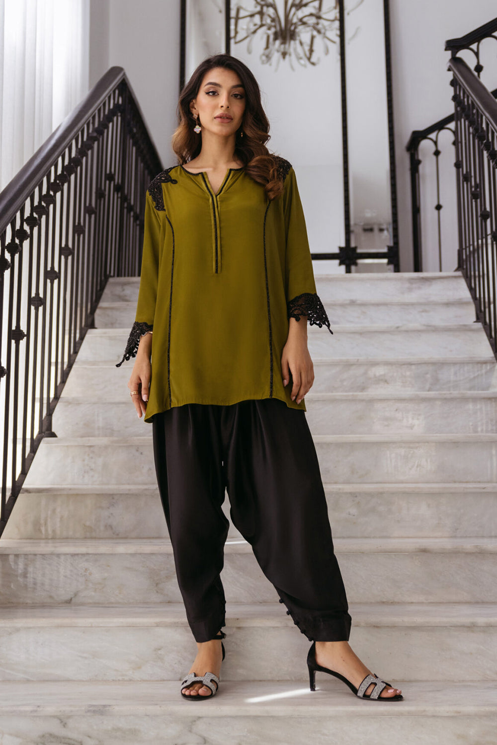 Olive Women Crepe Co-ord Set